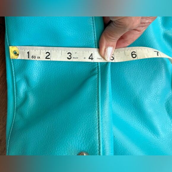 Turquoise Faux Leather Shoulder Bag with Silvertone Hardware - Picture 13 of 13